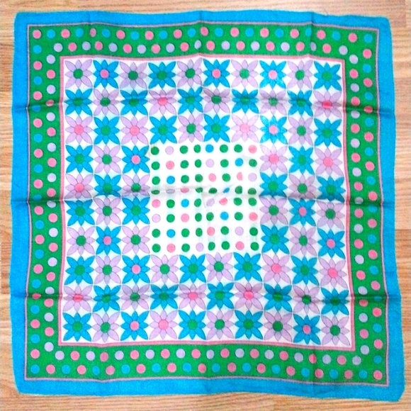 Vintage Accessories - Vintage Accessory, Head, Hair, Neck, Scarf / Blue & Purple Flowers, Square